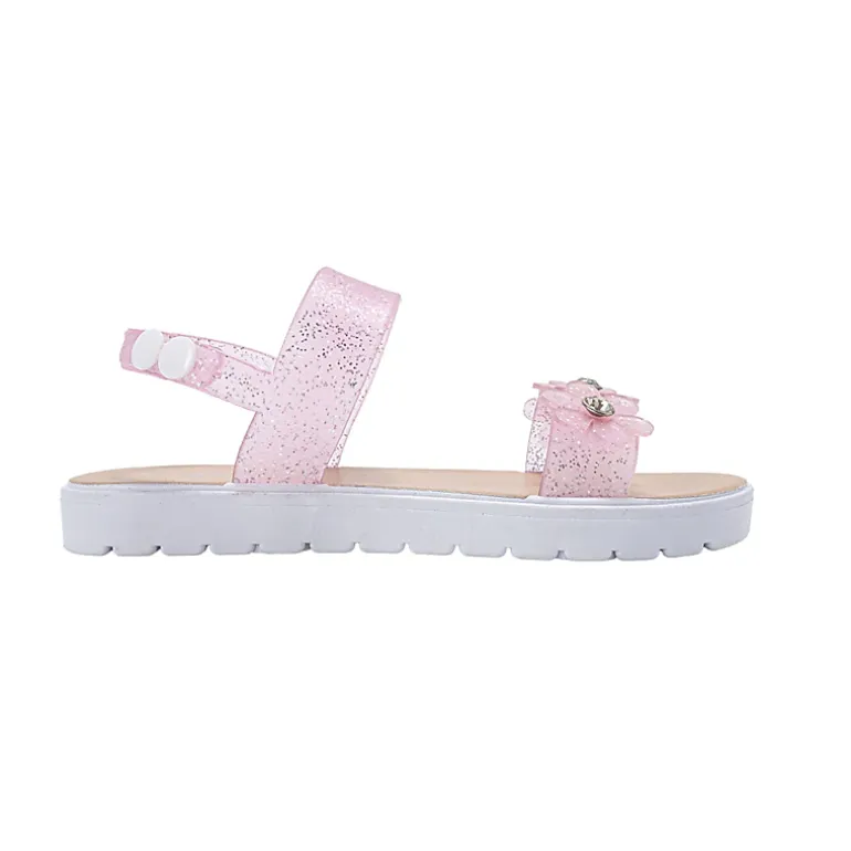bebe Girl's Glitter Flower Strap Sandals with Rhinestone Accents