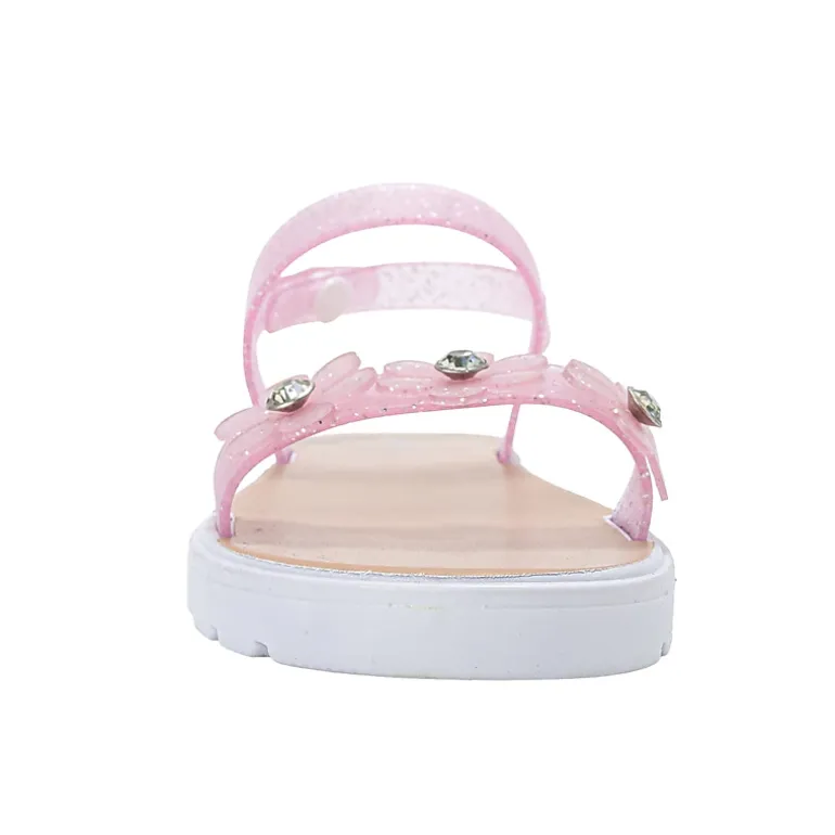 bebe Girl's Glitter Flower Strap Sandals with Rhinestone Accents