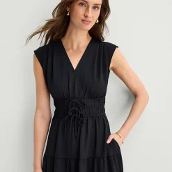 Be by CHETTA B Womens Midi V Neck Short Sleeve Fit + Flare Dress