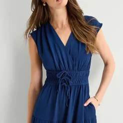 Be by CHETTA B Womens Midi V Neck Short Sleeve Fit + Flare Dress