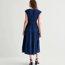 Be by CHETTA B Womens Midi V Neck Short Sleeve Fit + Flare Dress