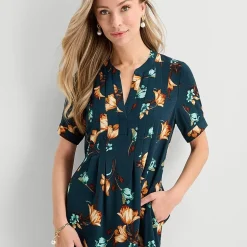 Be by CHETTA B Womens Notch Neck Short Sleeve Floral Shift Dress