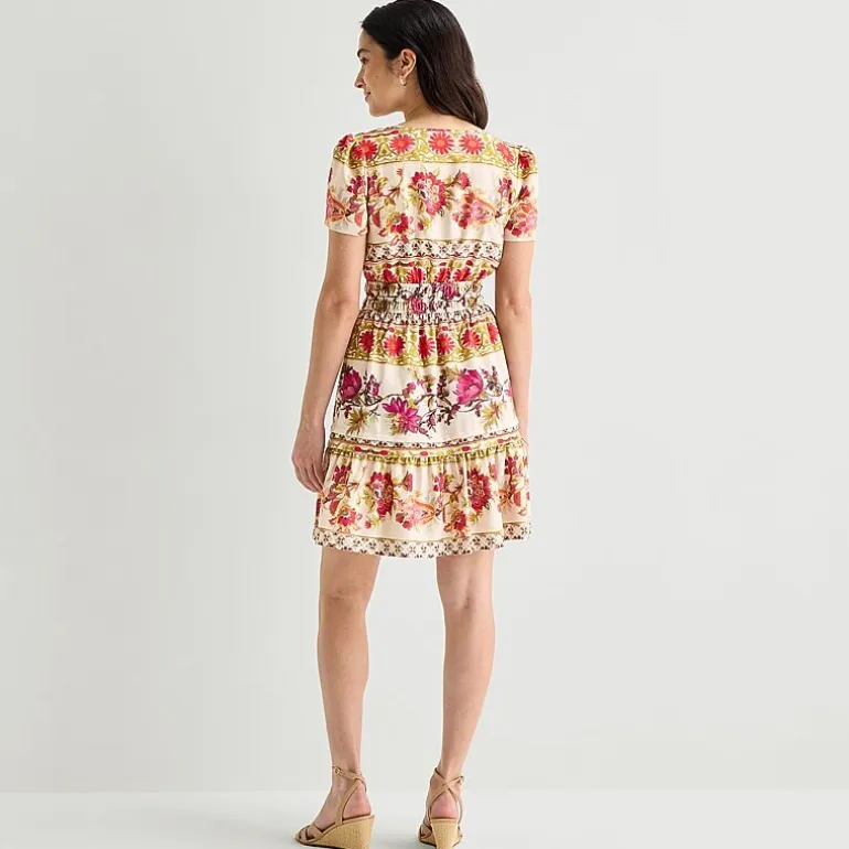 Be by CHETTA B Womens Notch Neck Short Sleeve Fitted Floral Fit + Flare Dress