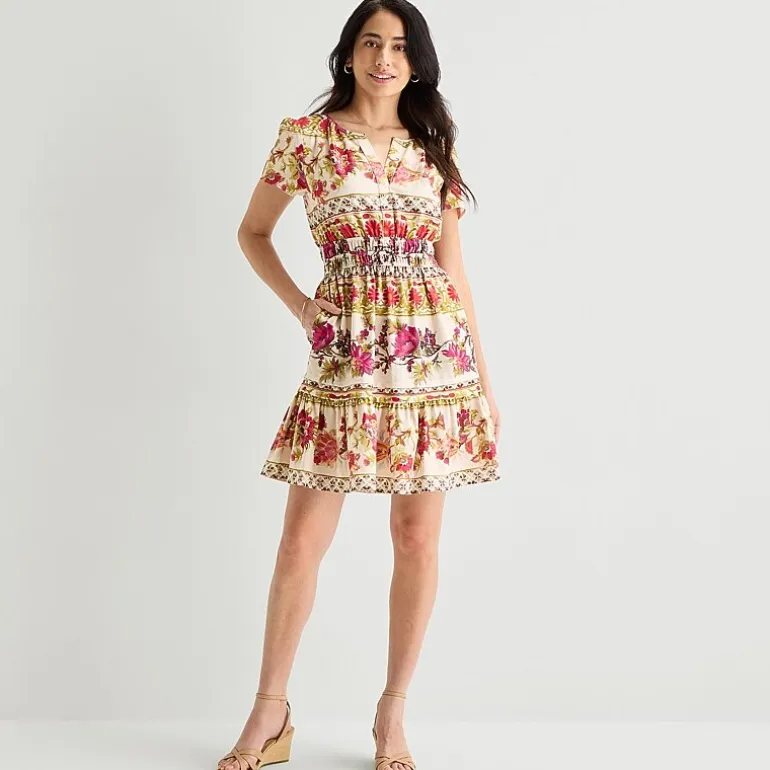 Be by CHETTA B Womens Notch Neck Short Sleeve Fitted Floral Fit + Flare Dress