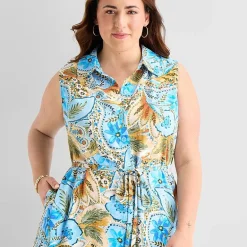 Be by CHETTA B Womens Plus Sleeveless Abstract Fit + Flare Dress