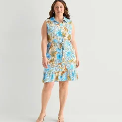 Be by CHETTA B Womens Plus Sleeveless Abstract Fit + Flare Dress