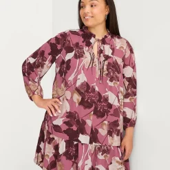 Be by CHETTA B Womens Plus 3/4 Sleeve Floral Shirt Dress