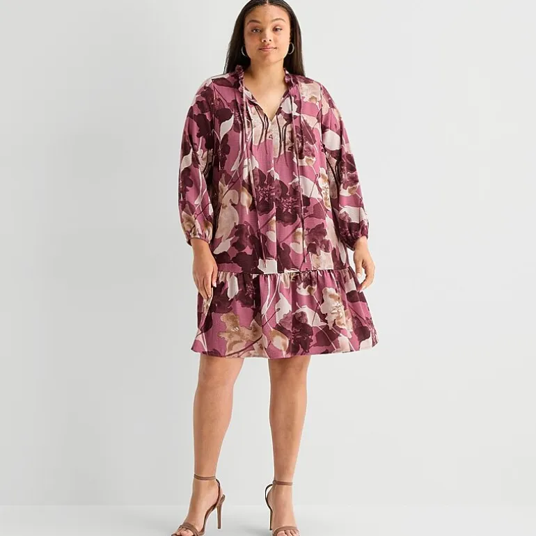 Be by CHETTA B Womens Plus 3/4 Sleeve Floral Shirt Dress
