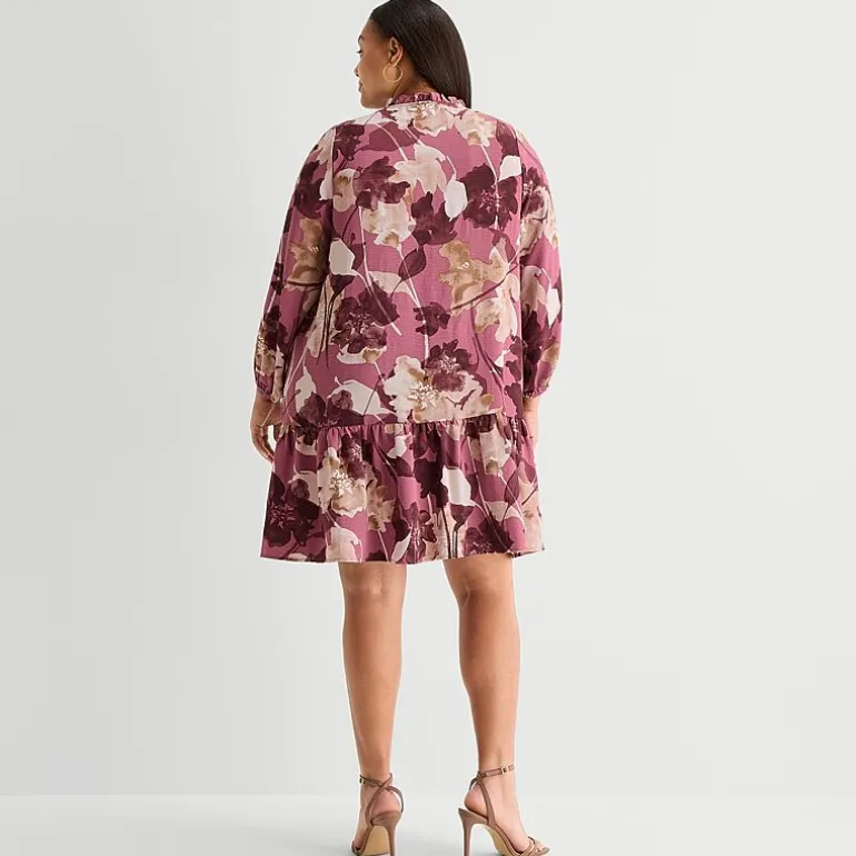 Be by CHETTA B Womens Plus 3/4 Sleeve Floral Shirt Dress