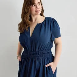 Be by CHETTA B Womens Plus Split Crew Neck Short Sleeve Fitted Fit + Flare Dress