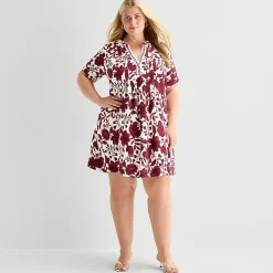 Be by CHETTA B Womens Plus V Neck Short Sleeve Floral Shift Dress
