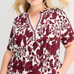 Be by CHETTA B Womens Plus V Neck Short Sleeve Floral Shift Dress