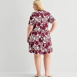 Be by CHETTA B Womens Plus V Neck Short Sleeve Floral Shift Dress