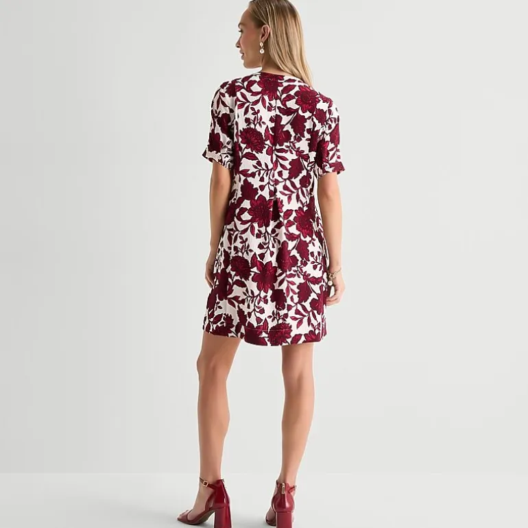 Be by CHETTA B Womens Split Crew Neck Short Sleeve Floral Shift Dress