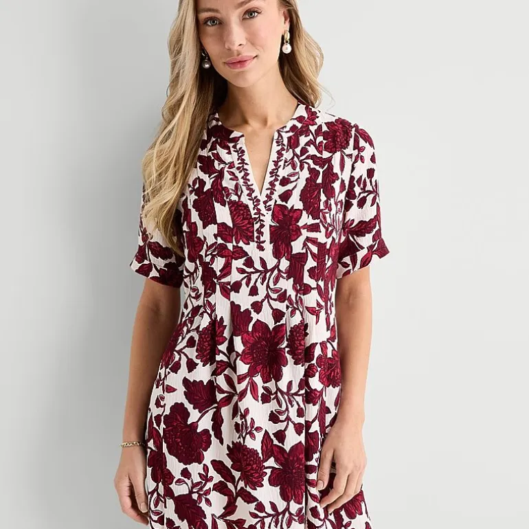 Be by CHETTA B Womens Split Crew Neck Short Sleeve Floral Shift Dress
