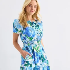Be by CHETTA B Womens Split Crew Neck Short Sleeve Fitted Maxi Dress