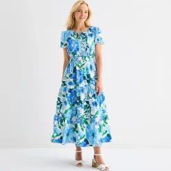 Be by CHETTA B Womens Split Crew Neck Short Sleeve Fitted Maxi Dress