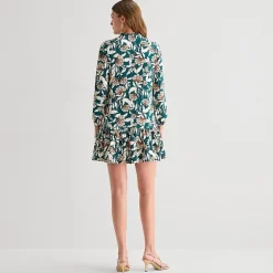 Be by CHETTA B Womens Split Tie Neck Long Sleeve Floral Shift Dress
