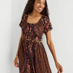 Be by CHETTA B Womens Square Neck Short Sleeve Puffed Maxi Dress