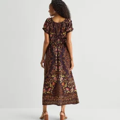 Be by CHETTA B Womens Square Neck Short Sleeve Puffed Maxi Dress