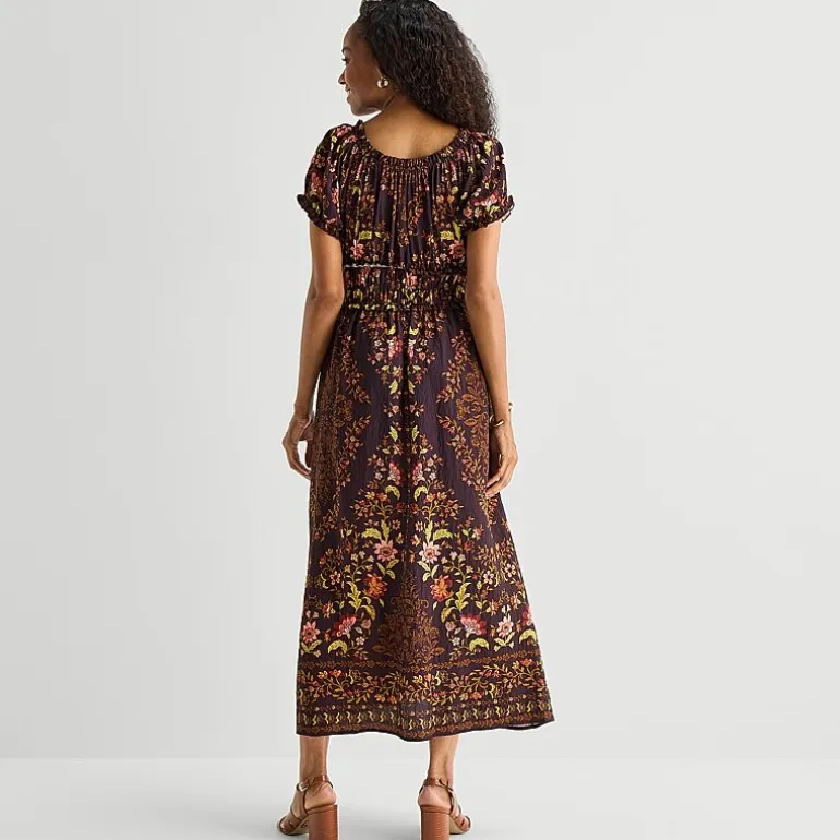 Be by CHETTA B Womens Square Neck Short Sleeve Puffed Maxi Dress