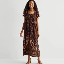 Be by CHETTA B Womens Square Neck Short Sleeve Puffed Maxi Dress