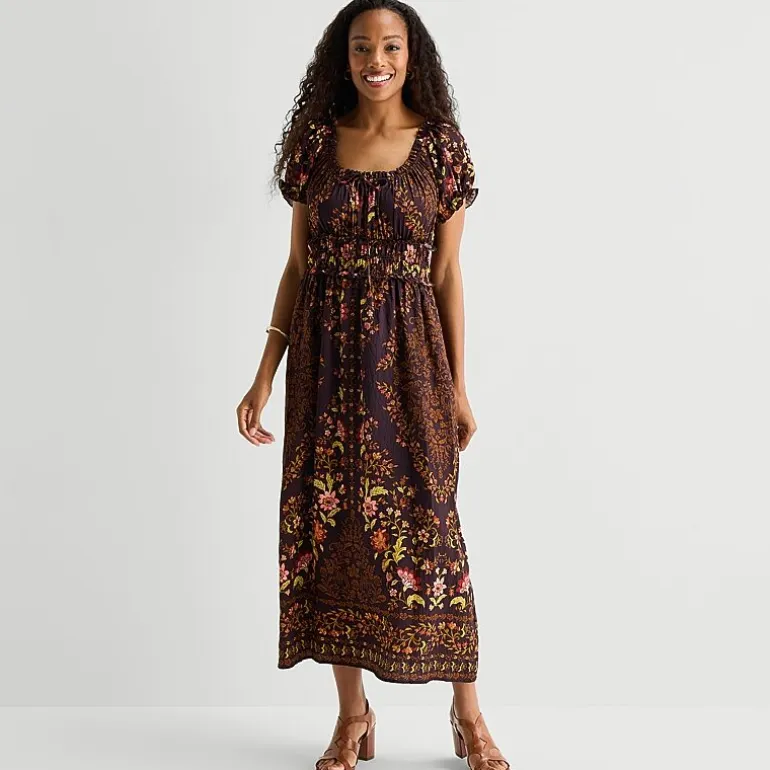 Be by CHETTA B Womens Square Neck Short Sleeve Puffed Maxi Dress