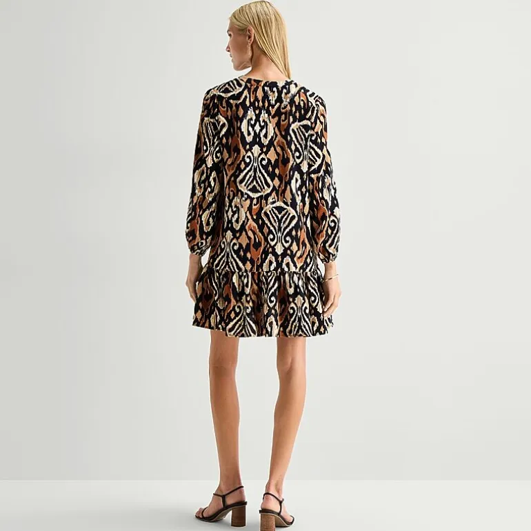Be by CHETTA B Womens V Neck Long Sleeve Abstract Shift Dress