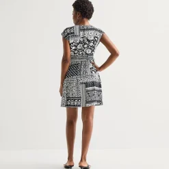 Be by CHETTA B Womens V Neck Short Sleeve Patchwork Fit + Flare Dress