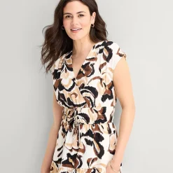 Be by CHETTA B Womens V Neck Sleeveless Drop Shoulder Abstract Fit + Flare Dress