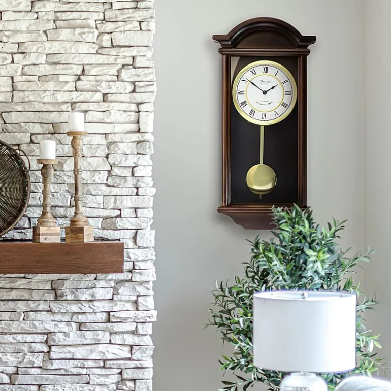 Bedford Clock Collection George 22" Chestnut Wood Chiming Pendulum Wall Clock