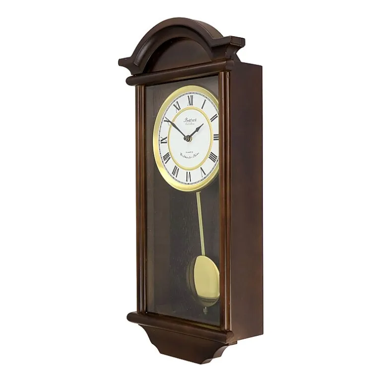 Bedford Clock Collection George 22" Chestnut Wood Chiming Pendulum Wall Clock