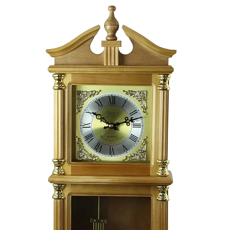 Bedford Clock Collection 34.5" Pendulum Antique Harvest Oak Finish Wall Clock