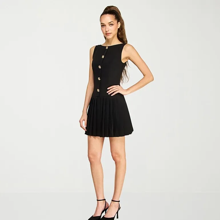 belle vie Womens Sleeveless Boat Neck Drop Waist Dress