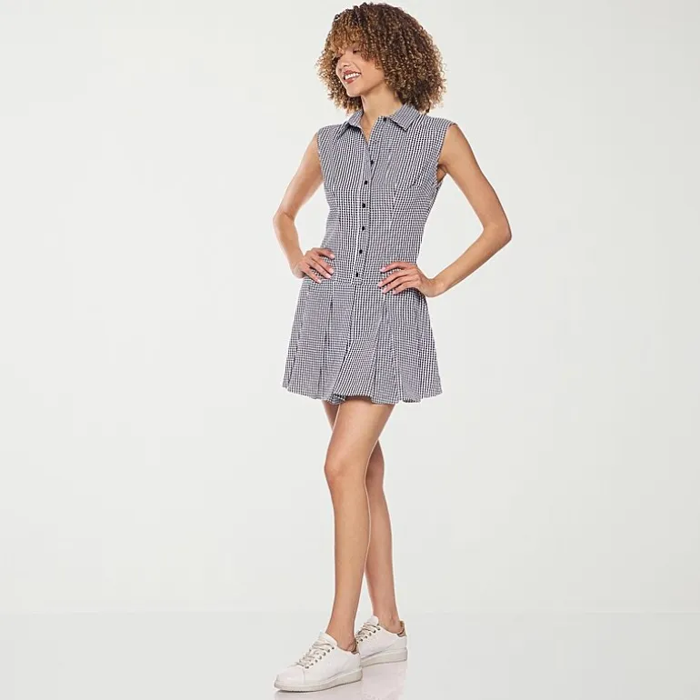 belle vie Womens Sleeveless Shirt Dress