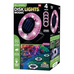 Bell + Howell Solar Powered Mosaic Disk Light with Auto On/Off Lighting and Weatherproof - 4 Pack