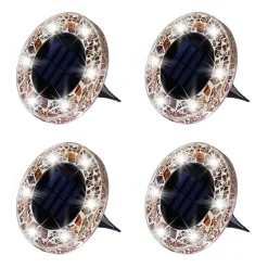 Bell + Howell Solar Powered Mosaic Disk Light with Auto On/Off Lighting and Weatherproof - 4 Pack
