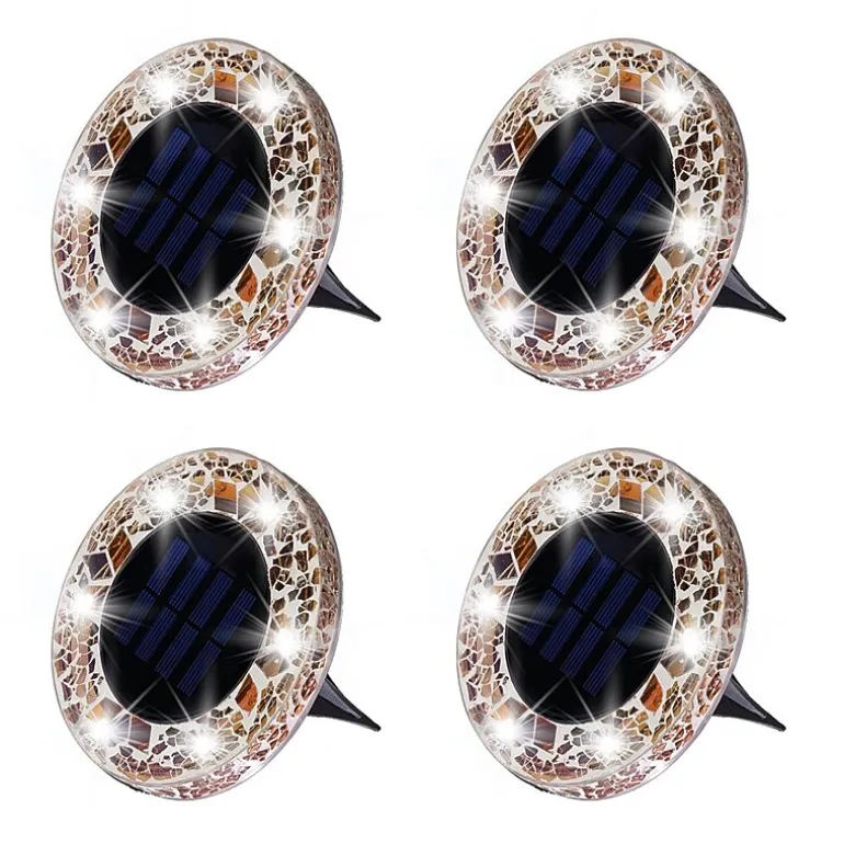 Bell + Howell Solar Powered Mosaic Disk Light with Auto On/Off Lighting and Weatherproof - 4 Pack