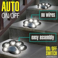 Bell + Howell Solar Powered Paw Print Disk Lights - 4 Pack