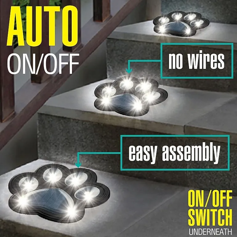 Bell + Howell Solar Powered Paw Print Disk Lights - 4 Pack