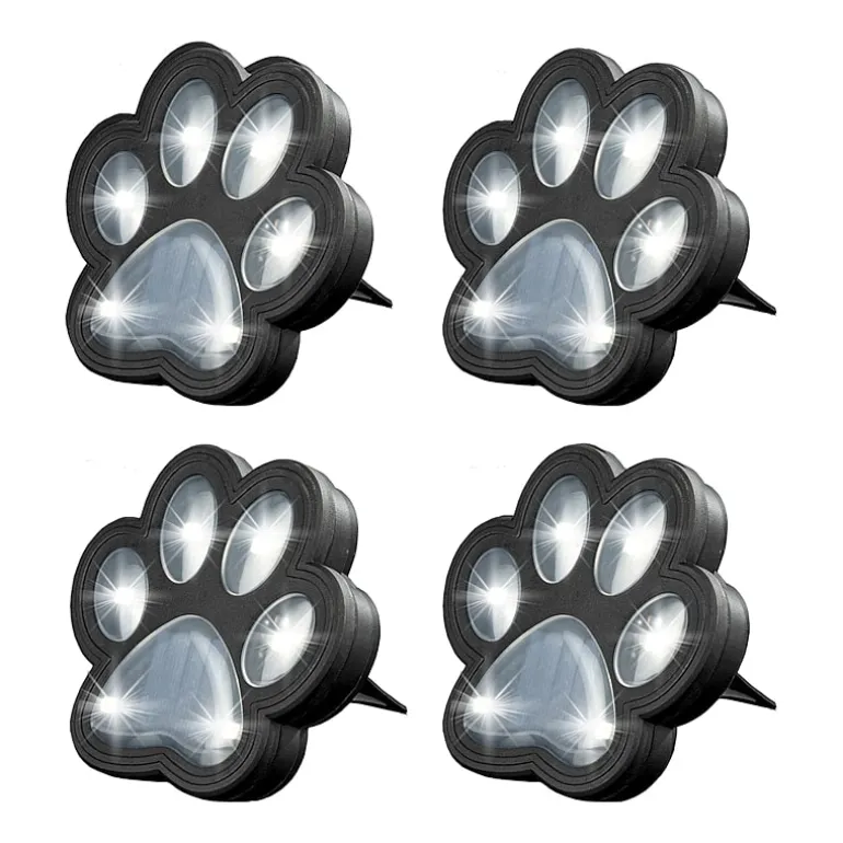 Bell + Howell Solar Powered Paw Print Disk Lights - 4 Pack
