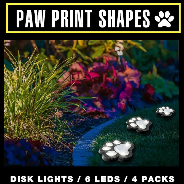 Bell + Howell Solar Powered Paw Print Disk Lights - 4 Pack