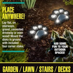 Bell + Howell Solar Powered Paw Print Disk Lights - 4 Pack