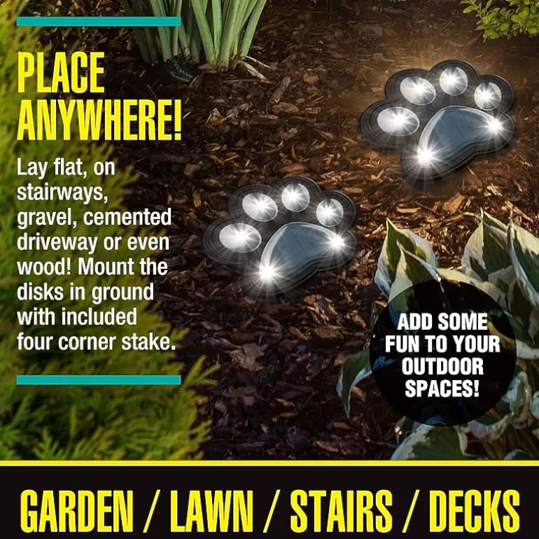 Bell + Howell Solar Powered Paw Print Disk Lights - 4 Pack