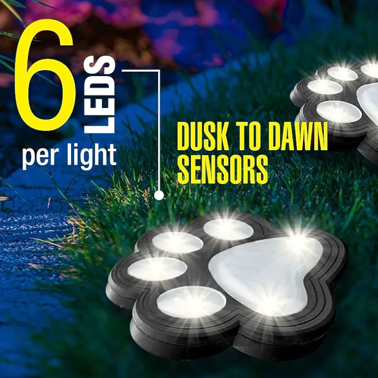 Bell + Howell Solar Powered Paw Print Disk Lights - 4 Pack