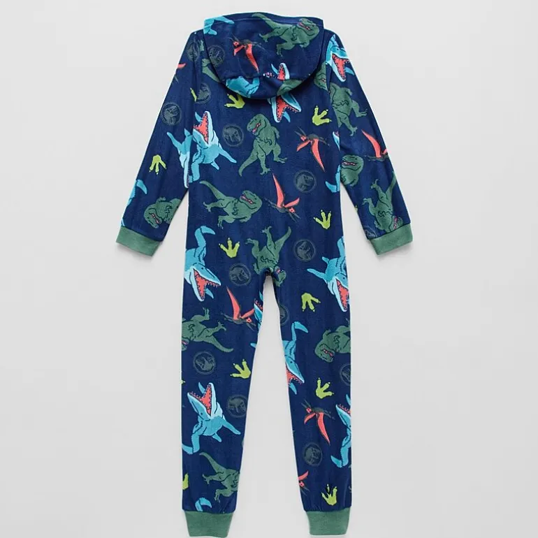 Big Kid Boys Microfleece Long Sleeve Hooded Jurassic World One Piece Pajama