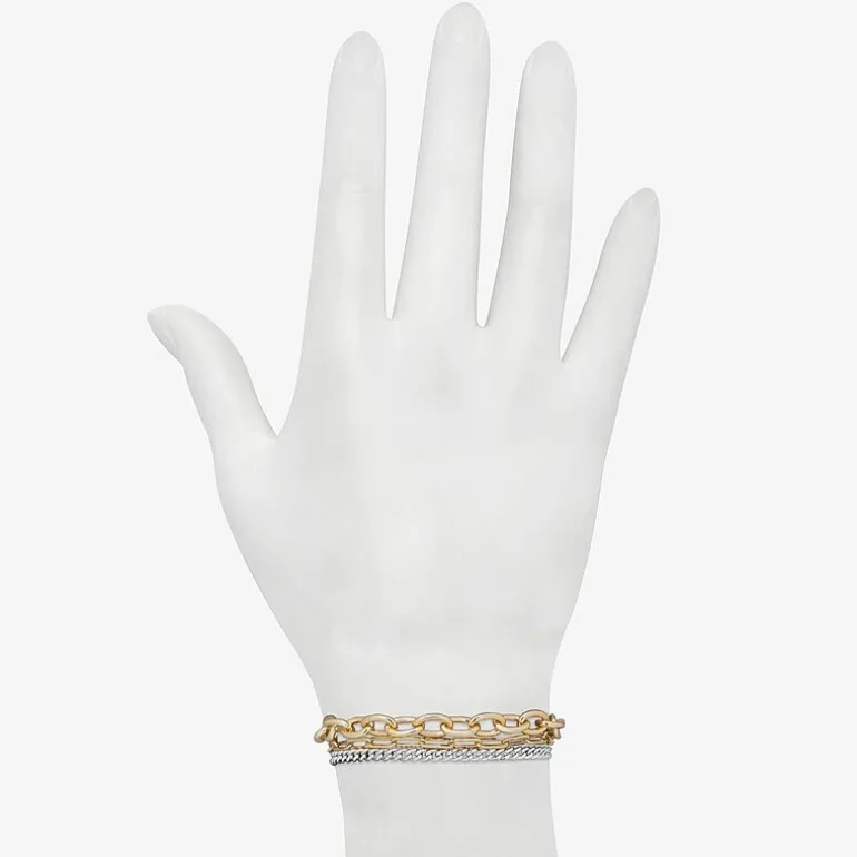 Bijoux Bar Delicates Two Tone Womens 7.5 Inch Solid Link Chain Bracelet