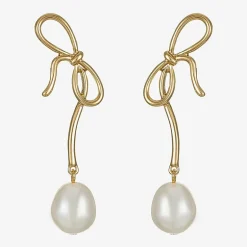 Bijoux Bar Womens Simulated Pearl Bow Hypoallergenic Drop Earrings
