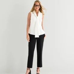 Black Label by Evan-Picone Womens Split Tie Neck Sleeveless Blouse