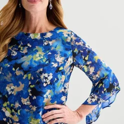 Black Label by Evan-Picone Womens Round Neck 3/4 Sleeve Blouse